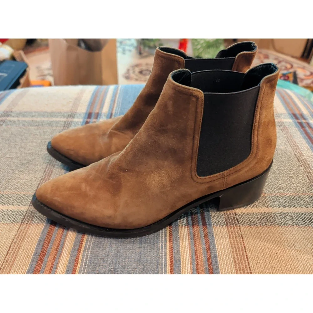 LE SILLA Brown Suede Pointy Toe Block Heel Ankle Boots Booties 39 Made In Italy